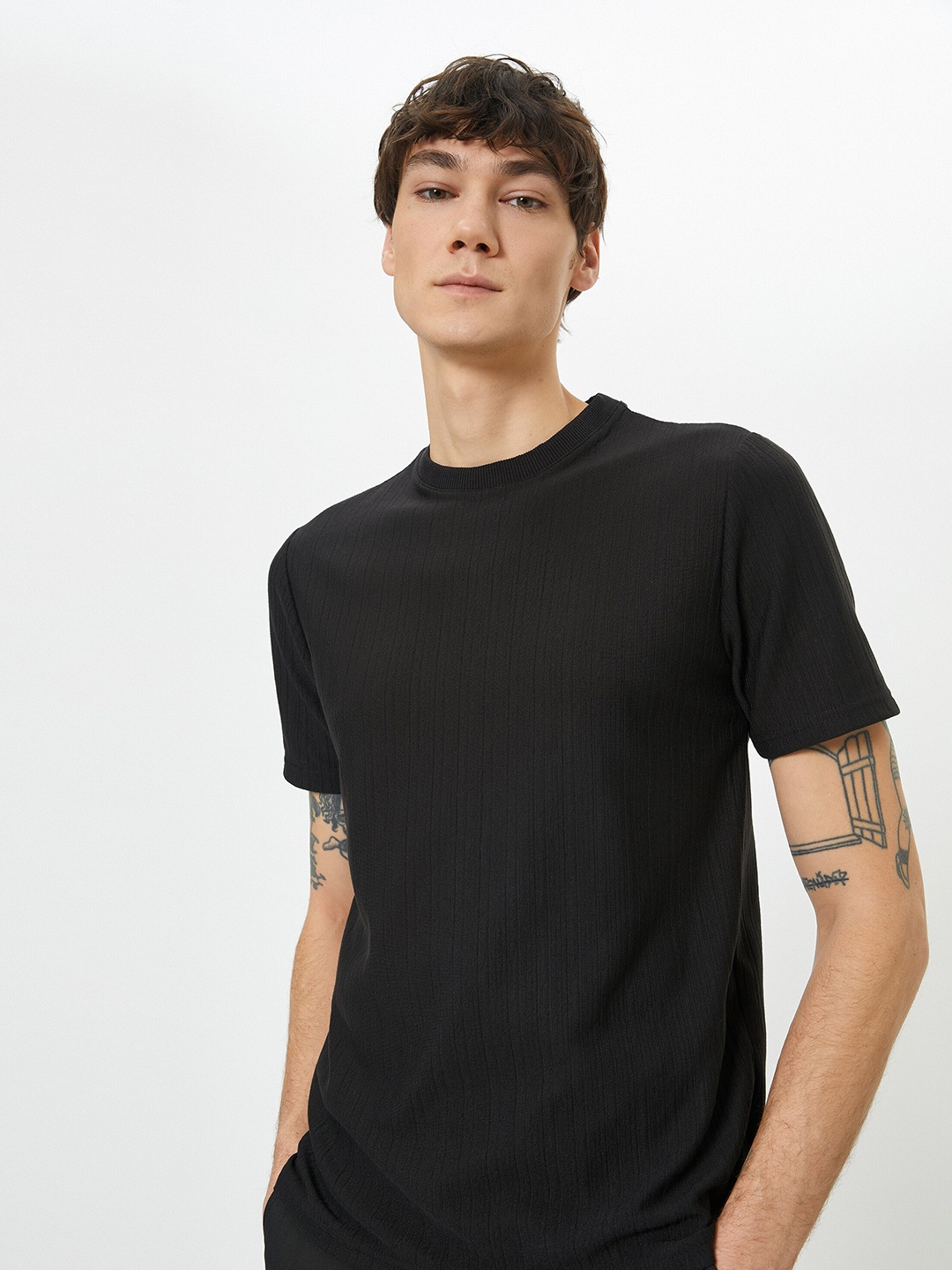 

Koton Round Neck Cotton T-shirt, Black