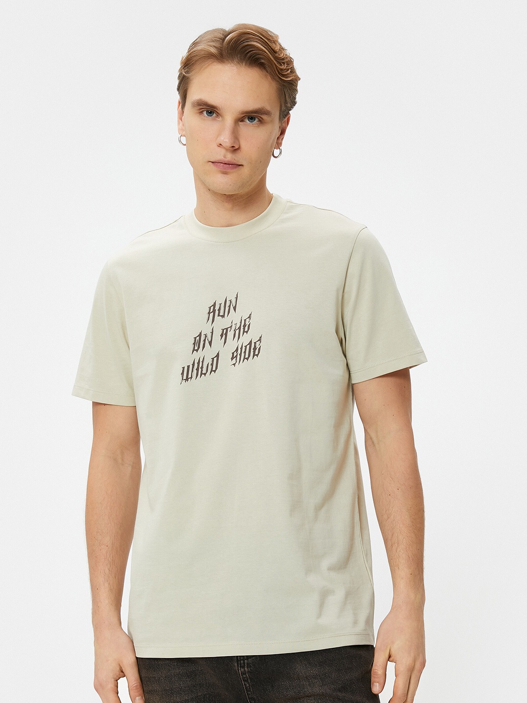 

Koton Typography Printed Cotton T-shirt, Beige