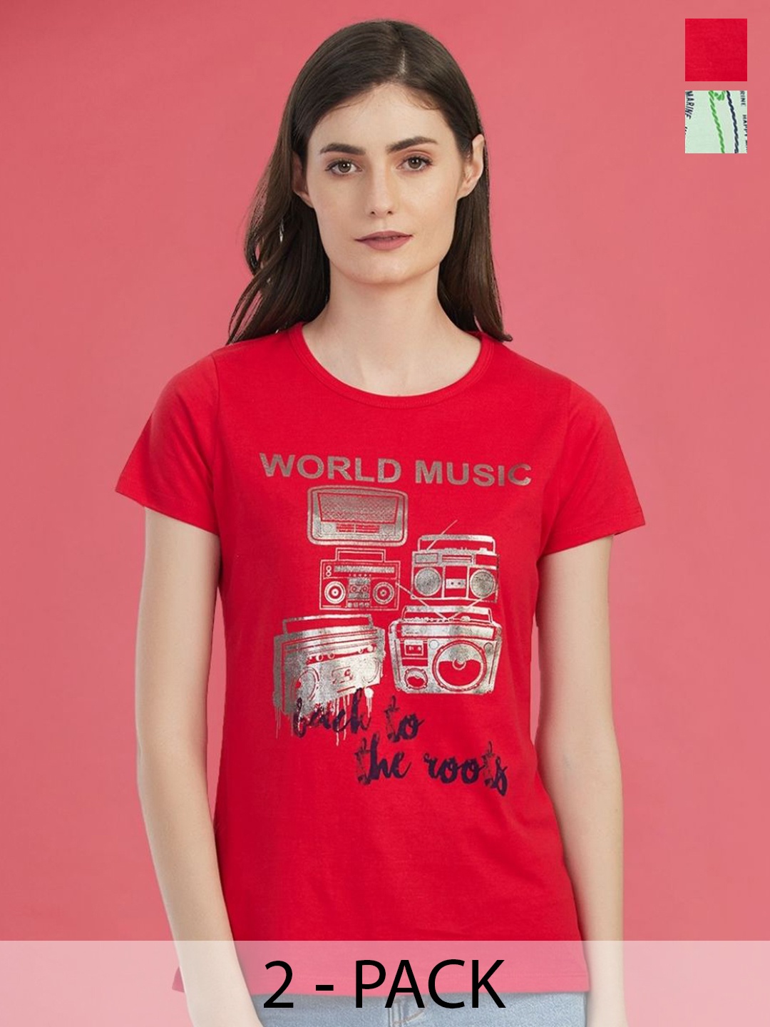 

Moda Elementi Pack of 2 Printed Cotton T-shirts, Red