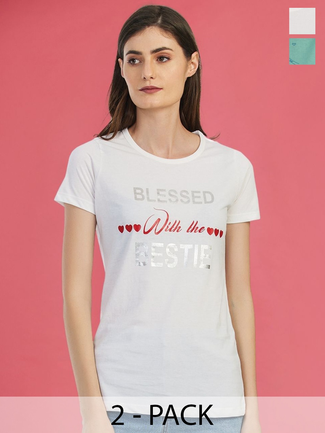 

Moda Elementi Pack of 2 Printed Cotton T-shirts, White