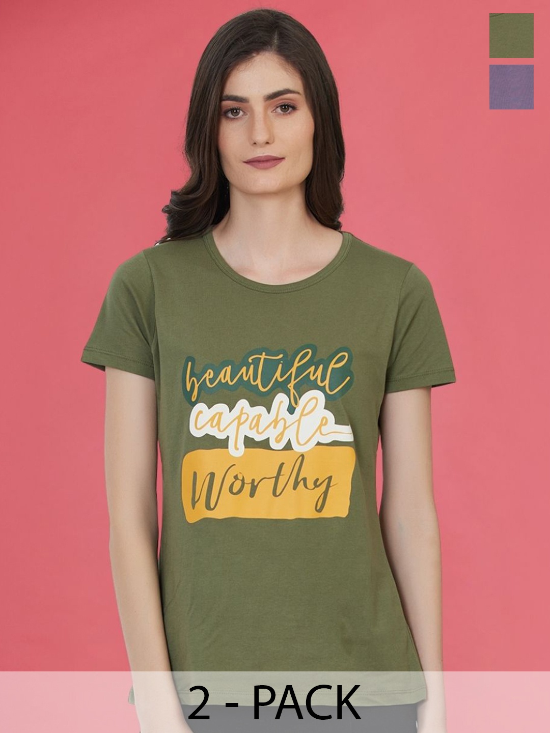 

Moda Elementi Pack of 2 Printed Cotton T-shirts, Green