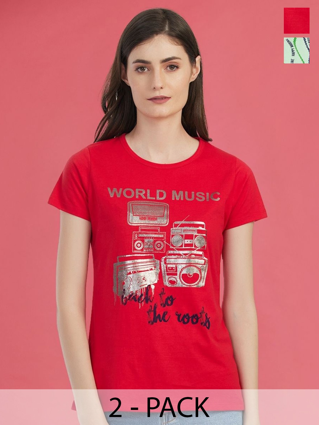

Moda Elementi Pack of 2 Printed Cotton T-shirts, Red