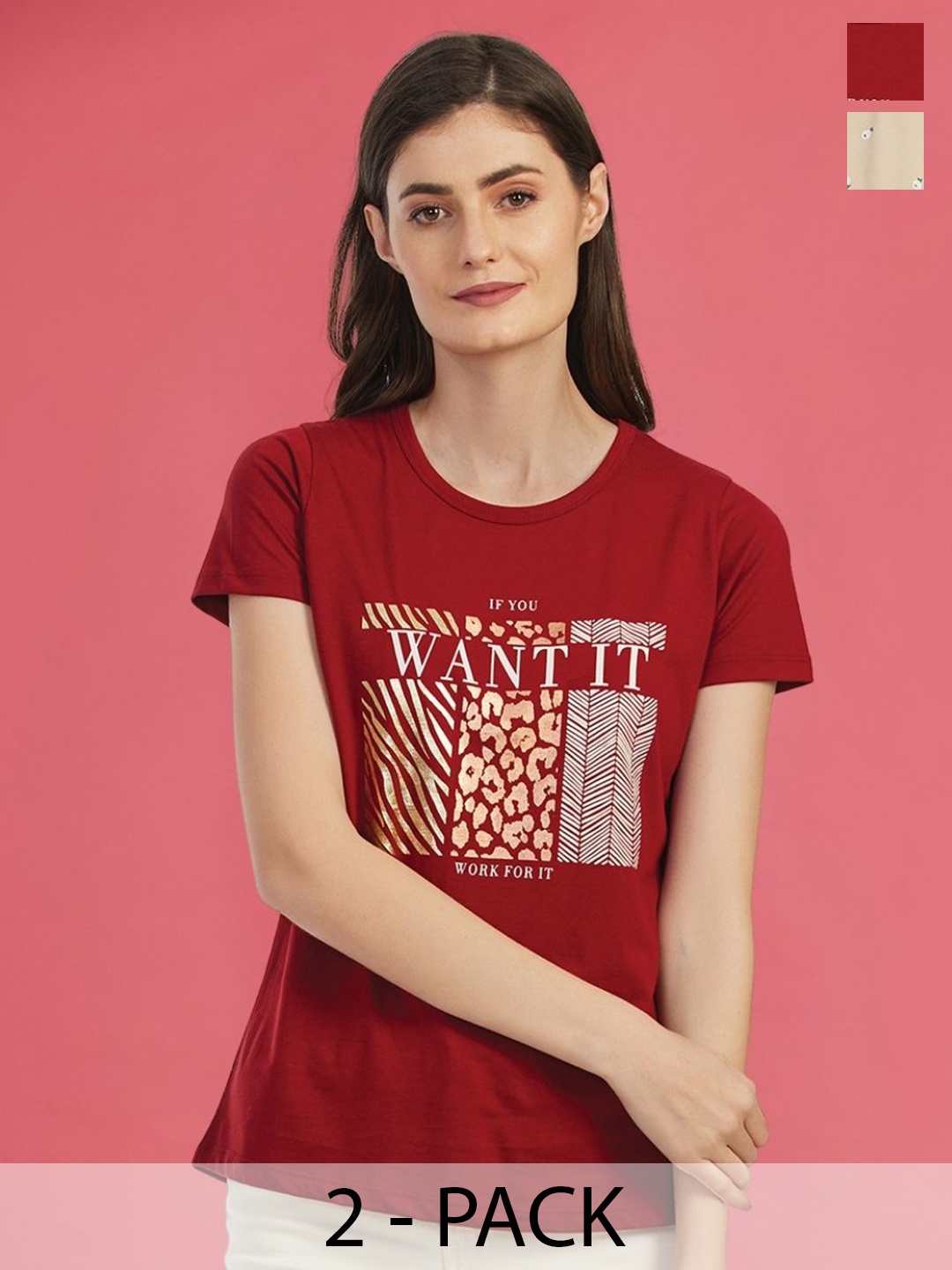 

Moda Elementi Pack Of 2 Printed Cotton T-shirts, Maroon