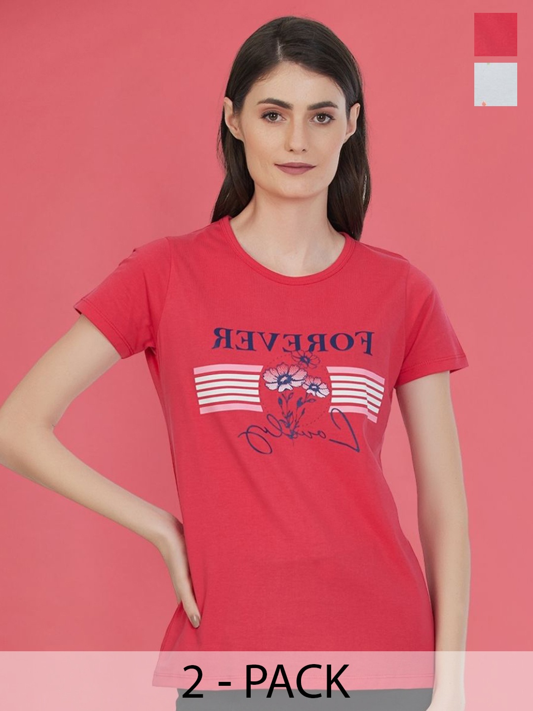 

Moda Elementi Pack Of 2 Printed Cotton T-shirts, Red