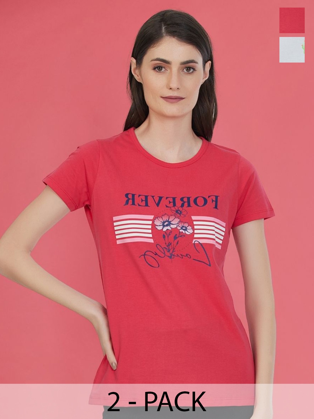 

Moda Elementi Pack Of 2 Printed Cotton T-shirts, Red