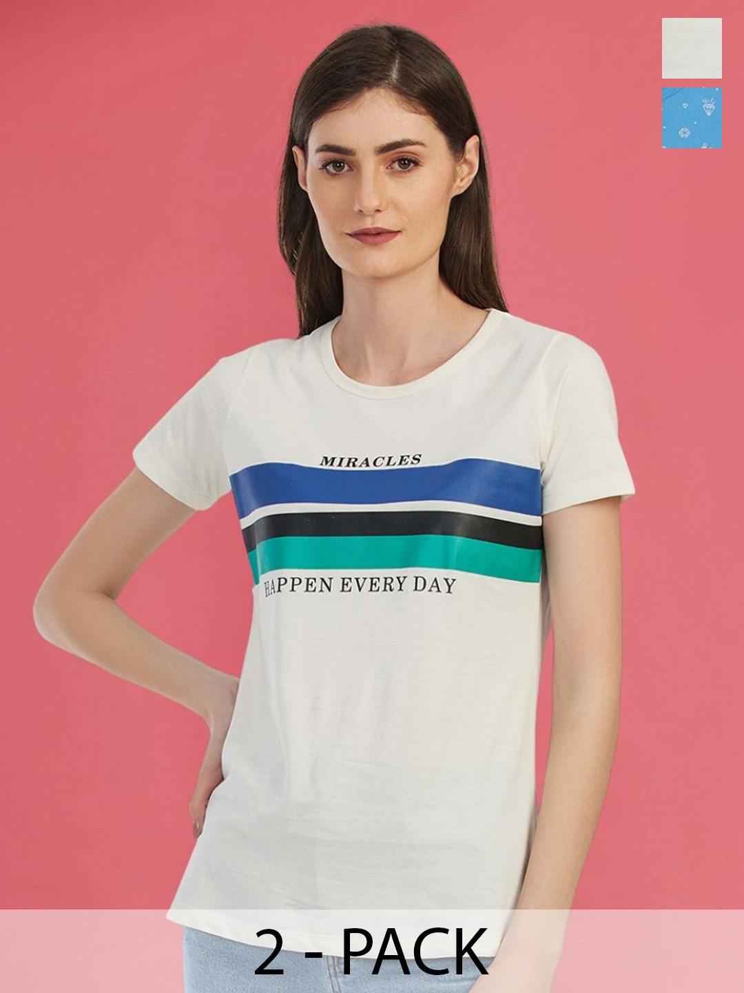 

Moda Elementi Pack Of 2 Printed Cotton T-shirts, White
