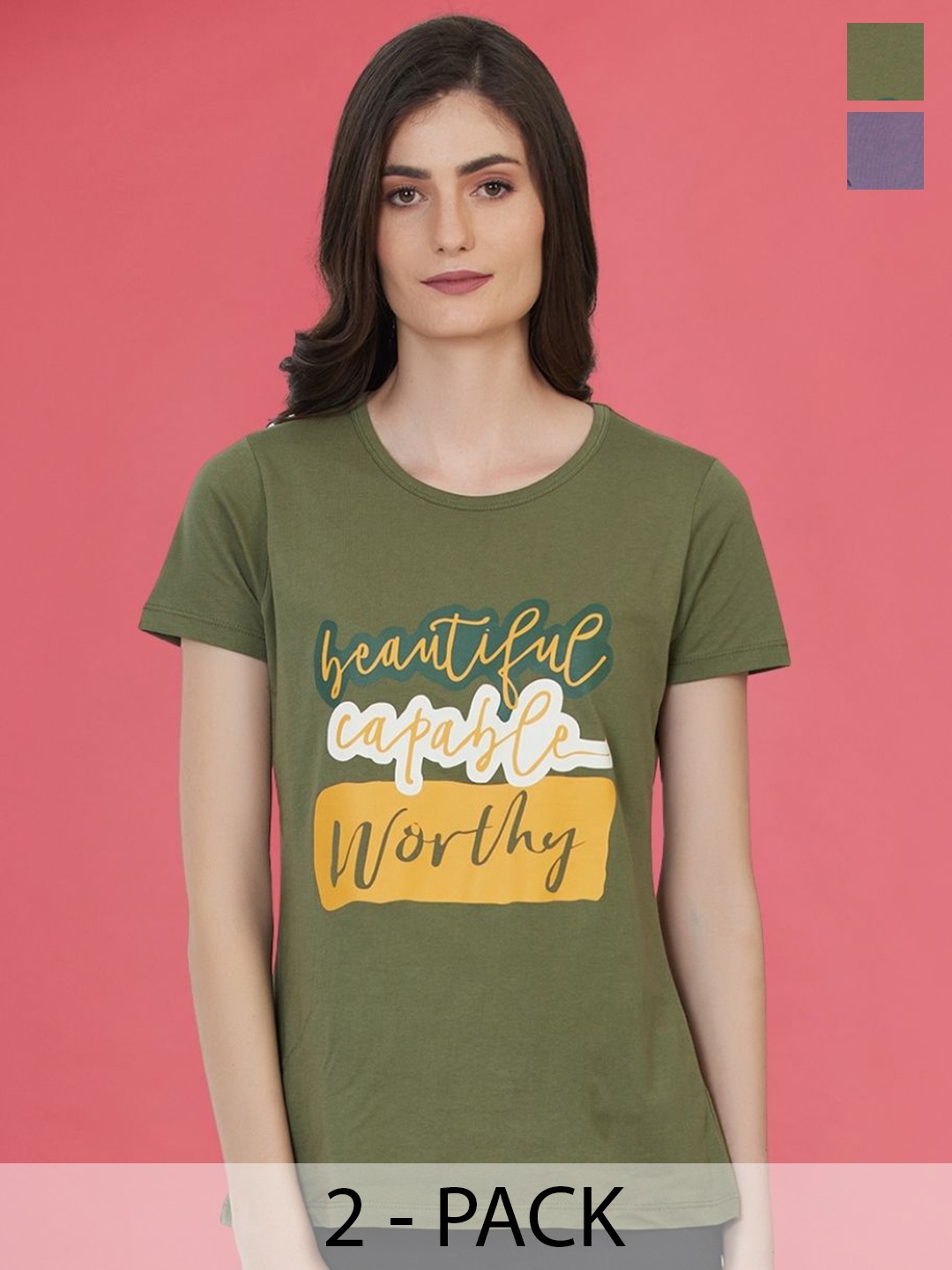 

Moda Elementi Pack Of 2 Printed Cotton T-shirts, Green