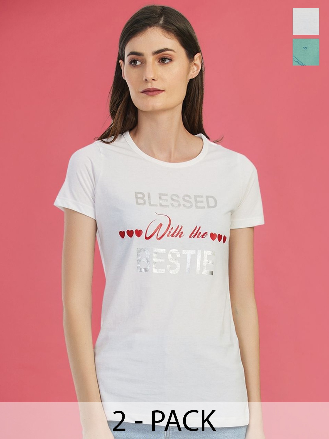 

Moda Elementi Pack Of 2 Typography Printed Cotton T-shirts, White