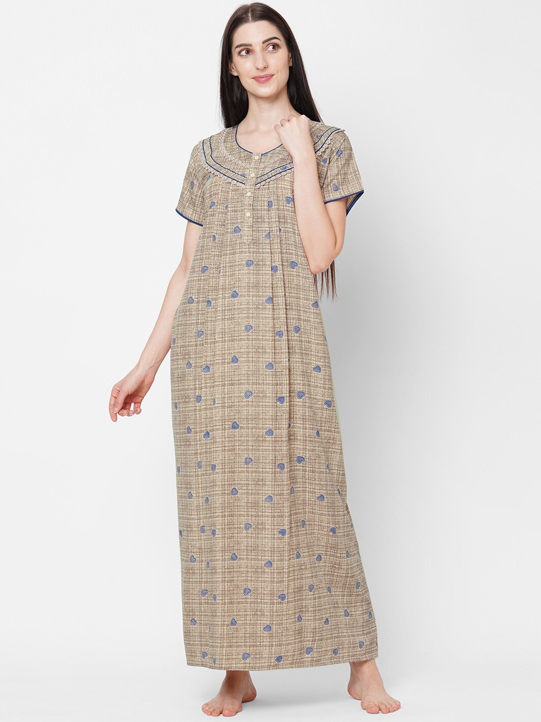 

Sweet Dreams Khaki Floral Printed Pure Cotton Maxi Nightdress