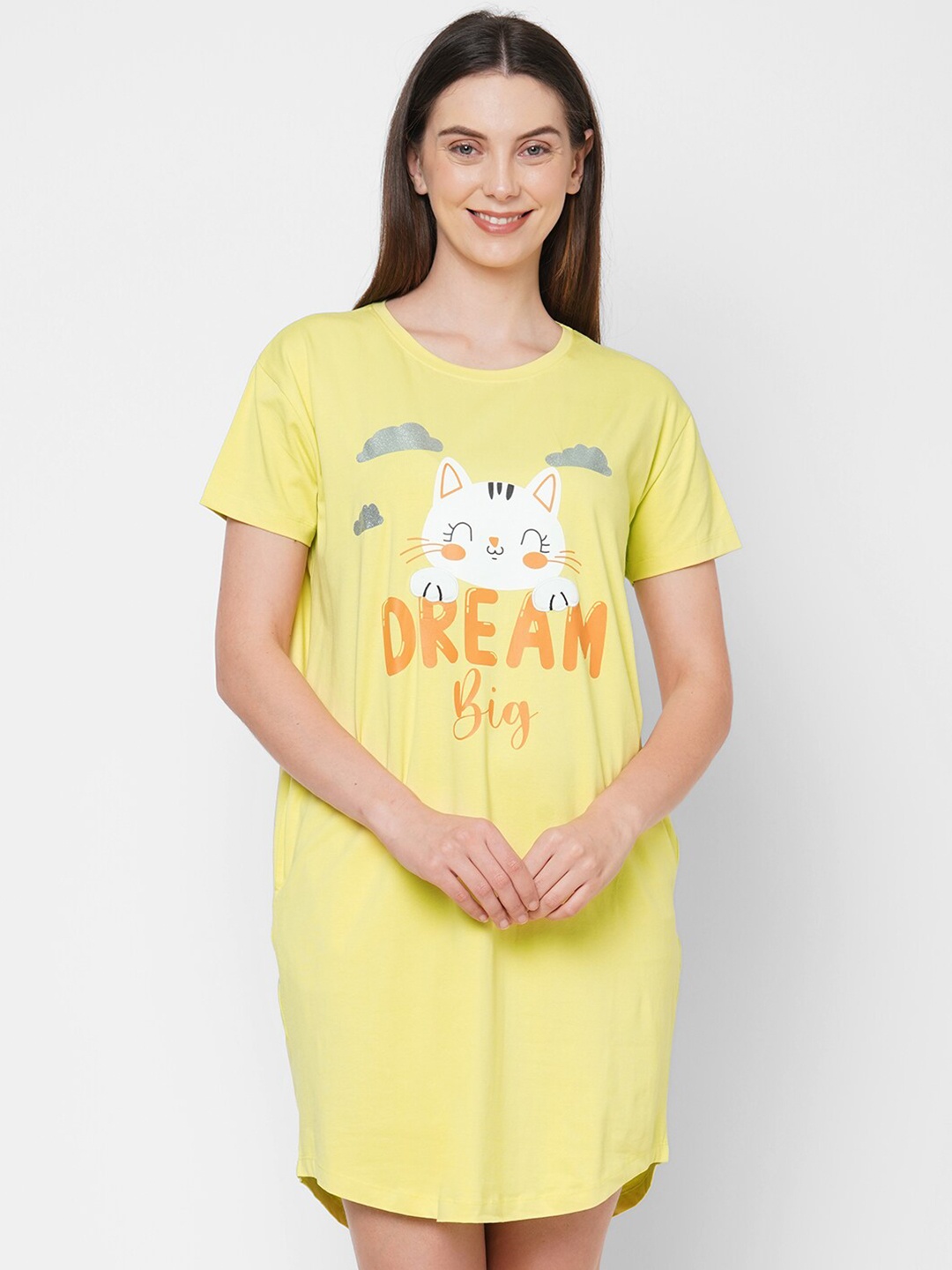 

Sweet Dreams Yellow Graphic Printed Nightdress