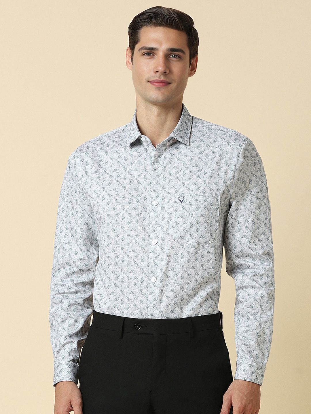 

Allen Solly Slim Fit Floral Printed Pure Cotton Formal Shirt, Grey