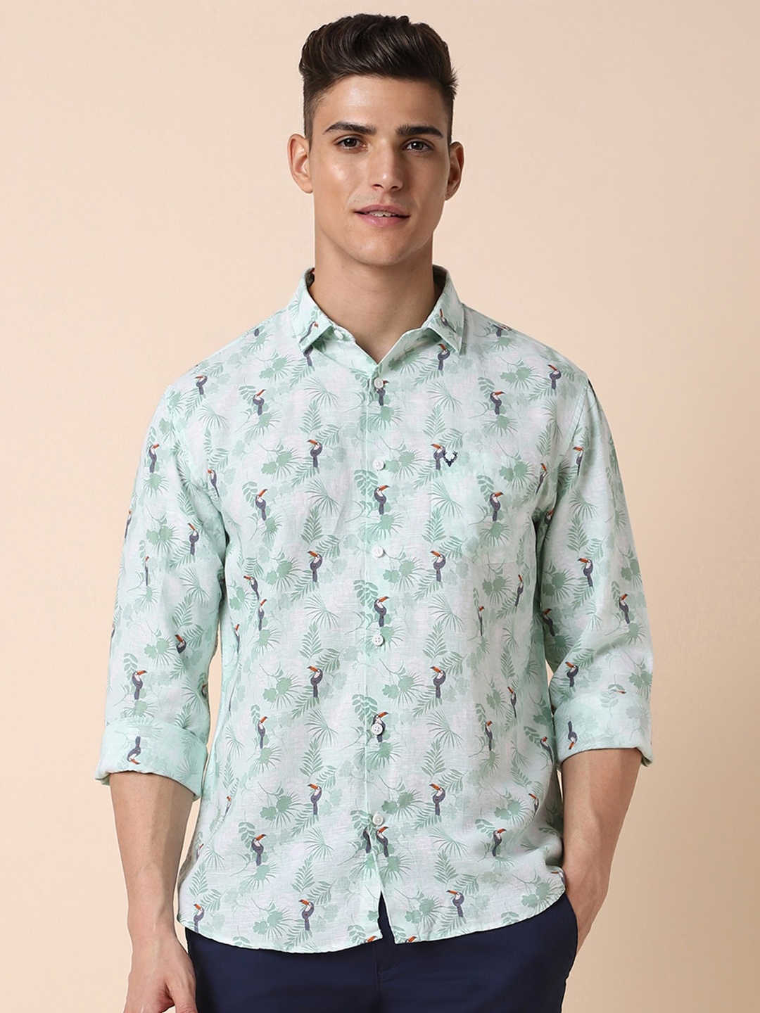 

Allen Solly Slim Fit Conversational Printed Spread Collar Casual Shirt, Green