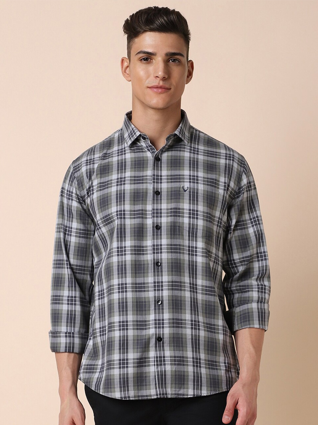

Allen Solly Slim Fit Checked Casual Pure Cotton Shirt, Grey
