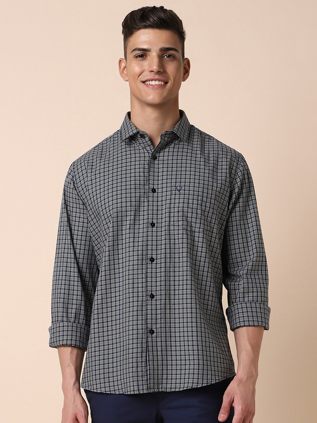 

Allen Solly Slim Fit Checked Casual Pure Cotton Shirt, Grey