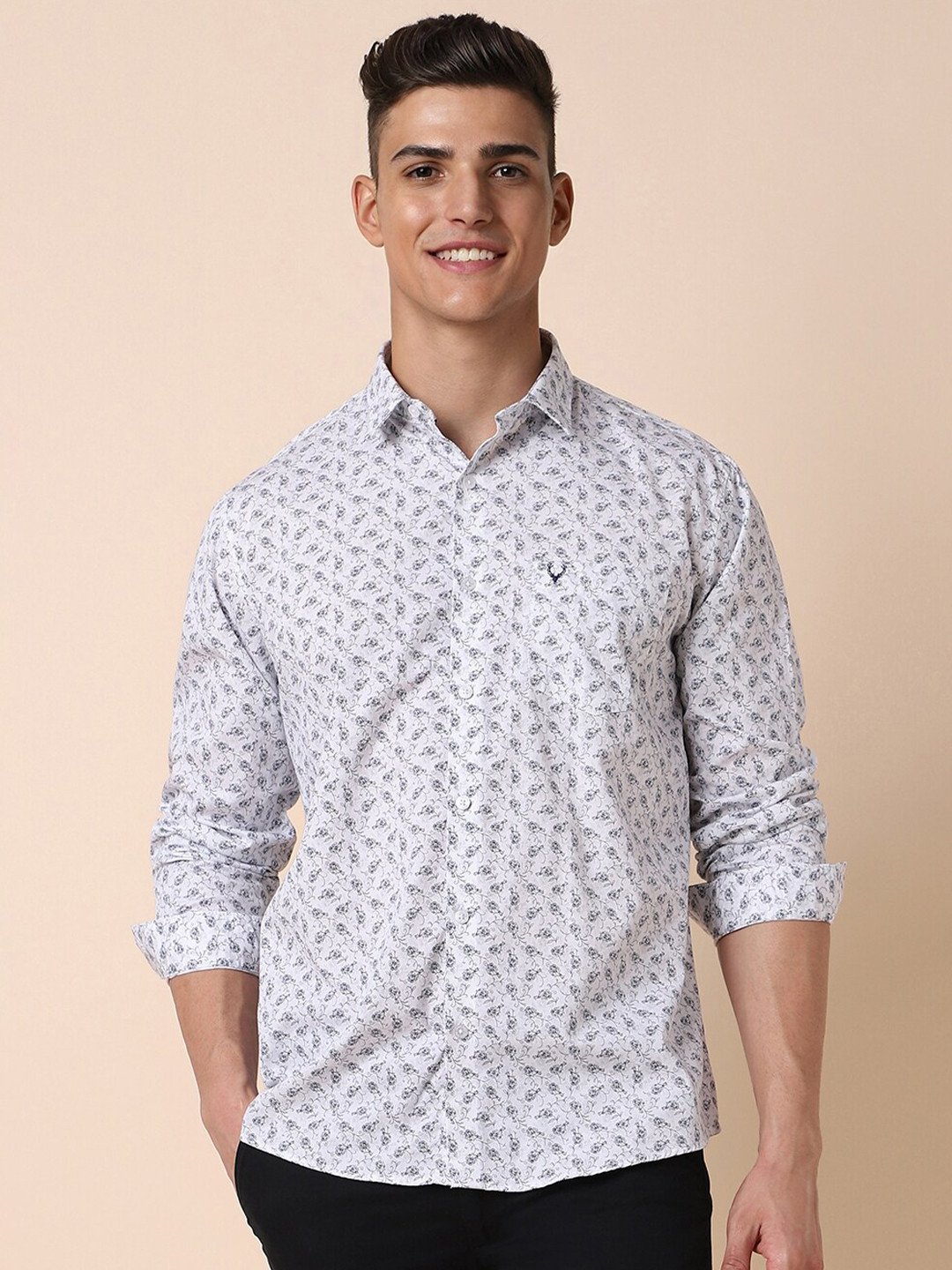 

Allen Solly Slim Fit Floral Opaque Printed Spread Collar Cotton Casual Shirt, White