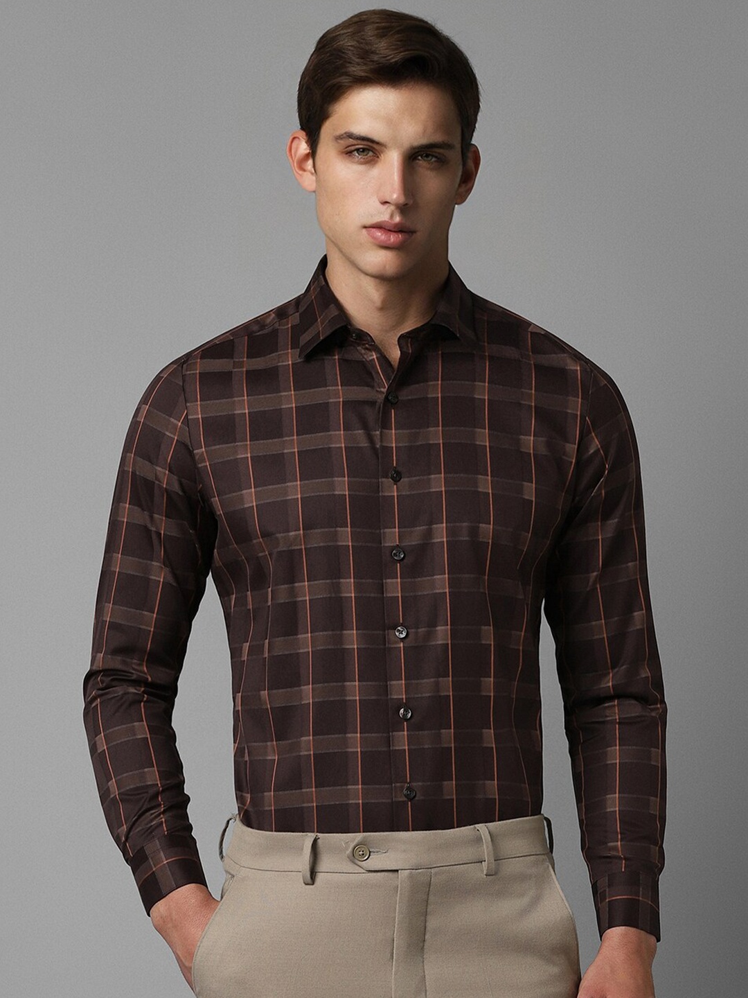 

Louis Philippe Slim Fit Checked Cotton Formal Shirt, Brown