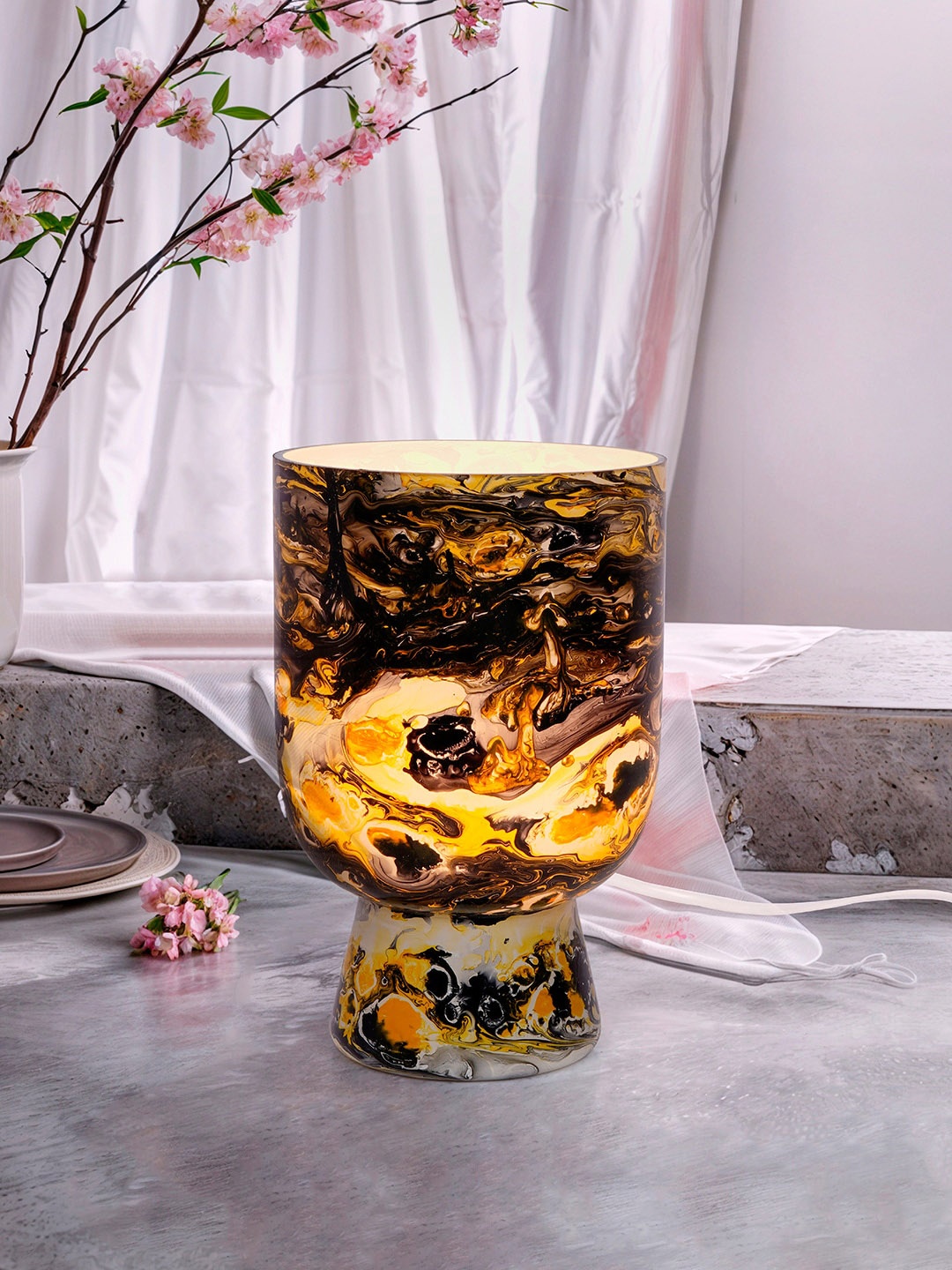 

Fos Lighting Black and Yellow Mini U-Shaped Glass Table Lamps