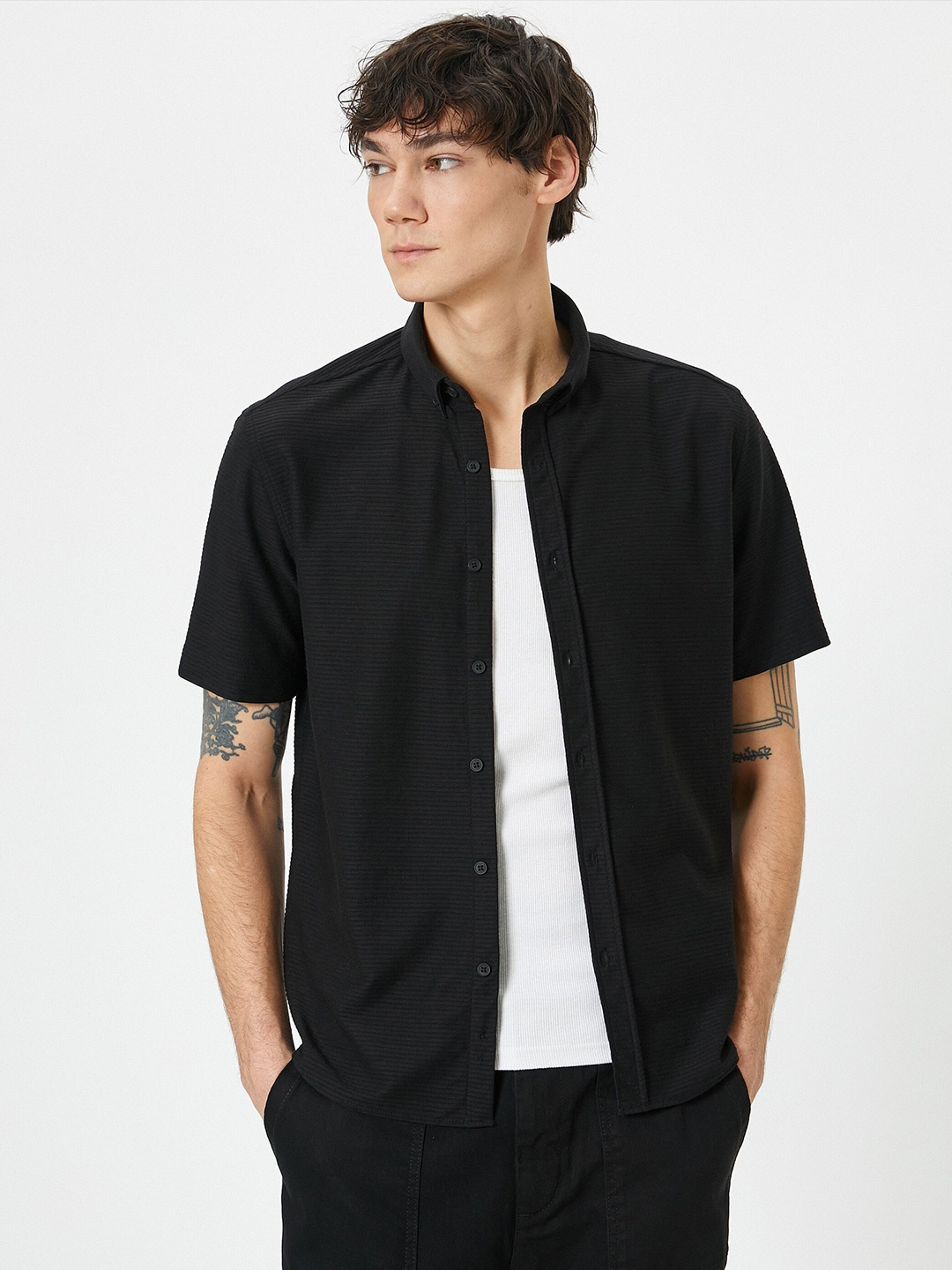 

Koton Spread Collar Short Sleeves Casual Shirt, Black