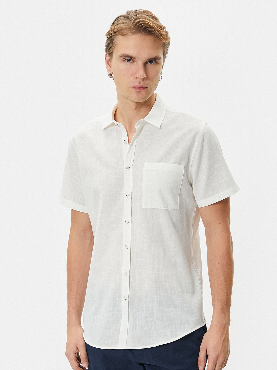 

Koton Slim Fit Spread Collar Cotton Casual Shirt, Off white