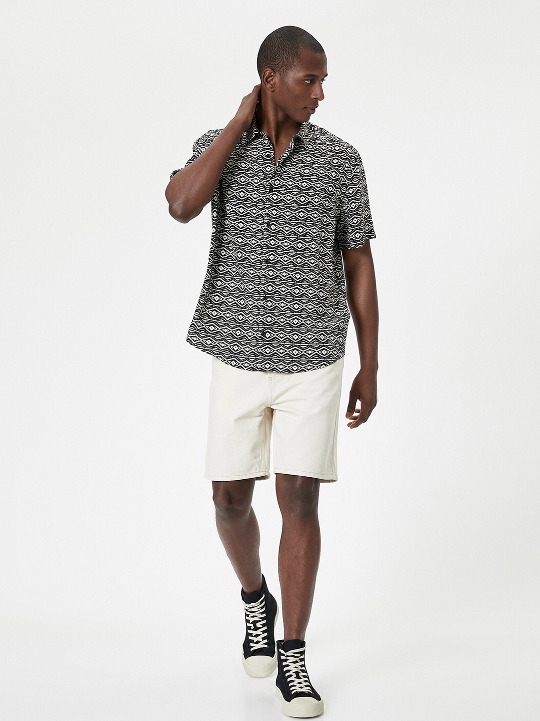 

Koton Geometric Printed Spread Collar Casual Shirt, Black