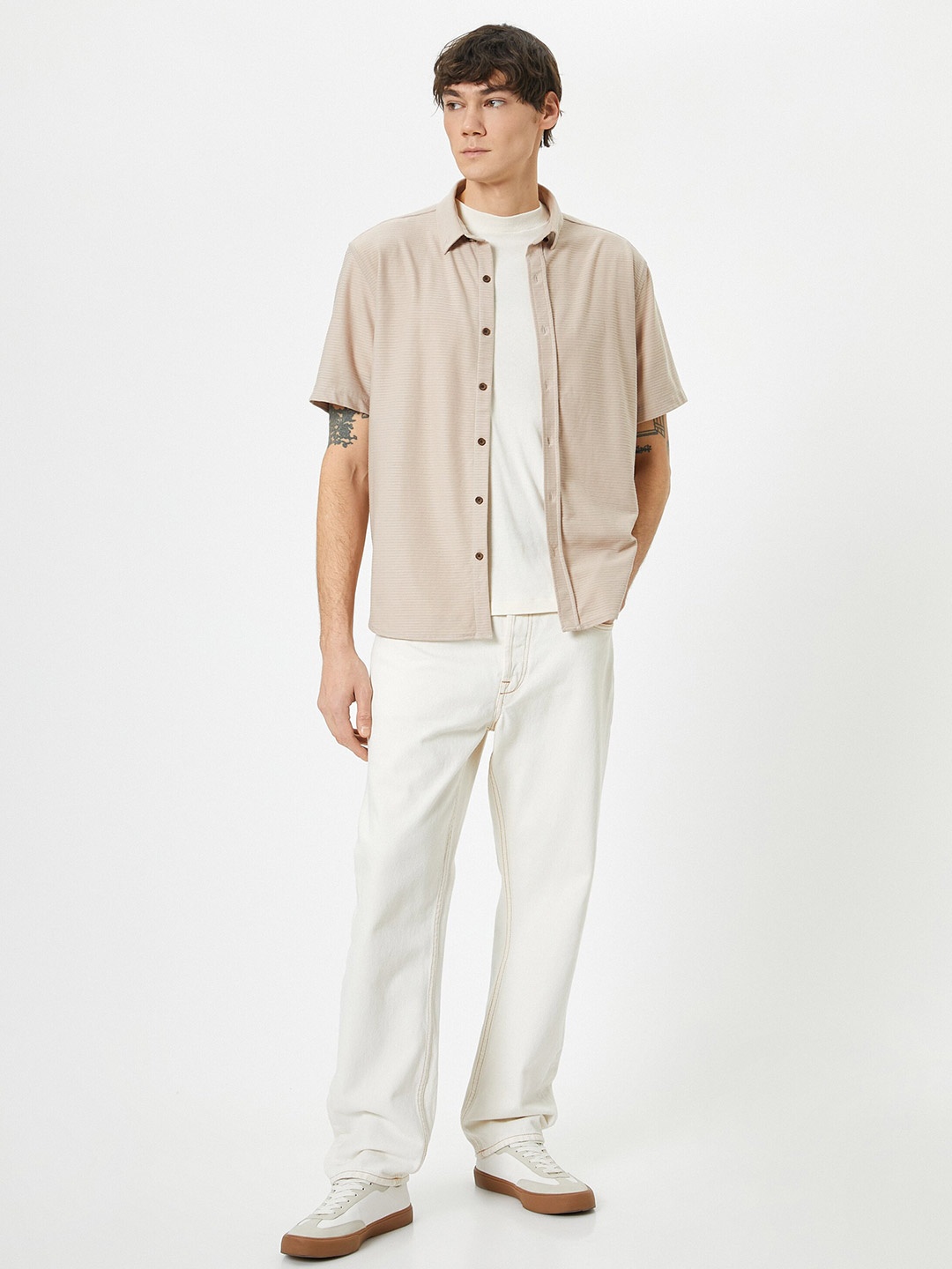 

Koton Regular Short Sleeve Casual Shirt, Beige