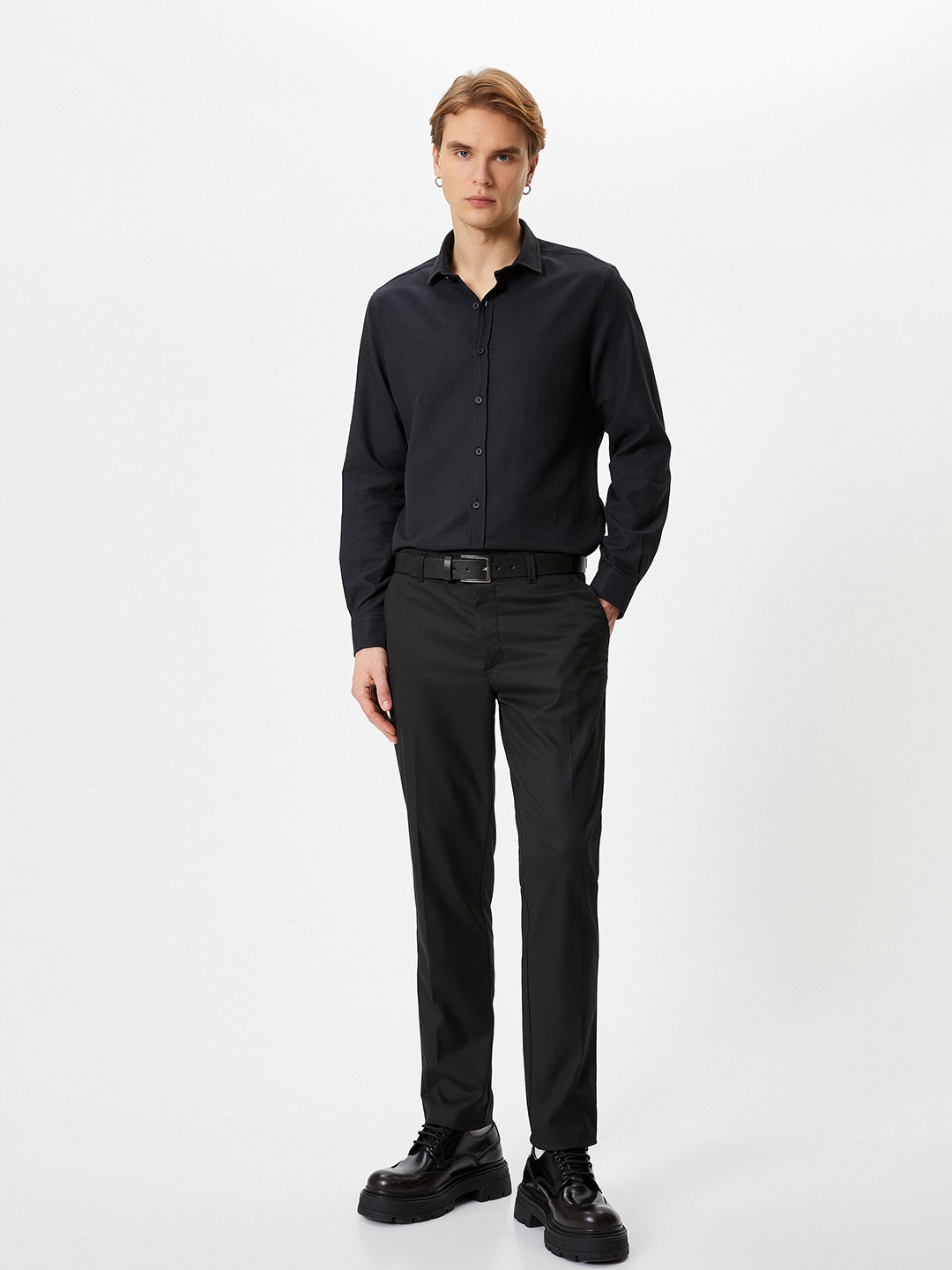 

Koton Slim Fit Spread Collar Cotton Casual Shirt, Black