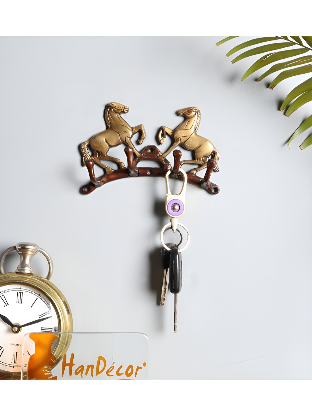

Two Moustaches Brown Victorious Horse Pair Key Holder, Gold