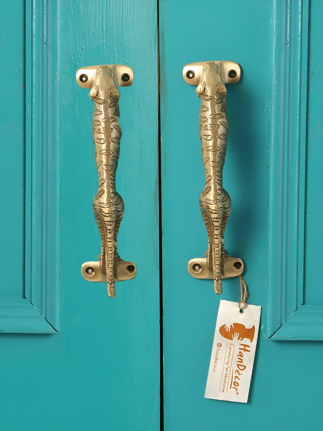 

Two Moustaches Brown 2 PJaguar Design Brass Door Handles, Gold