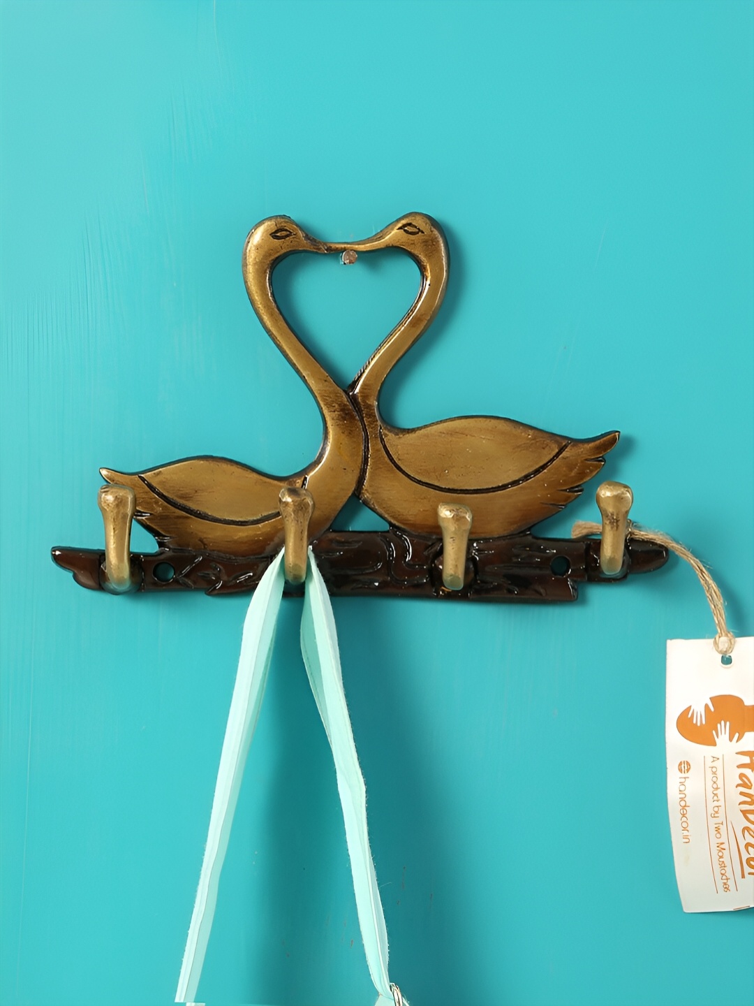 

Two Moustaches Black Swan Pair Key Holder, Brown