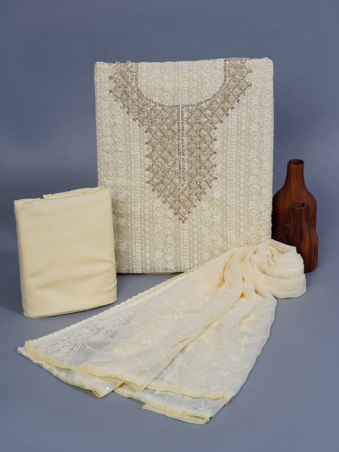

JC4U Embroidered Pure Cotton Unstitched Dress Material, Yellow