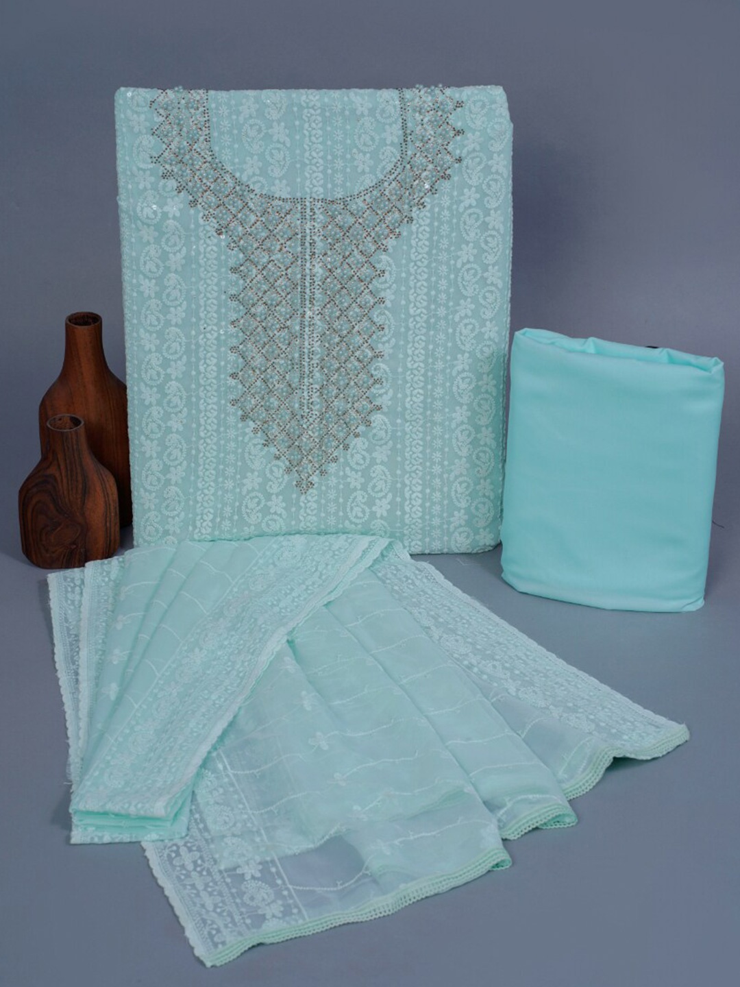 

JC4U Embroidered Pure Cotton Unstitched Dress Material, Green