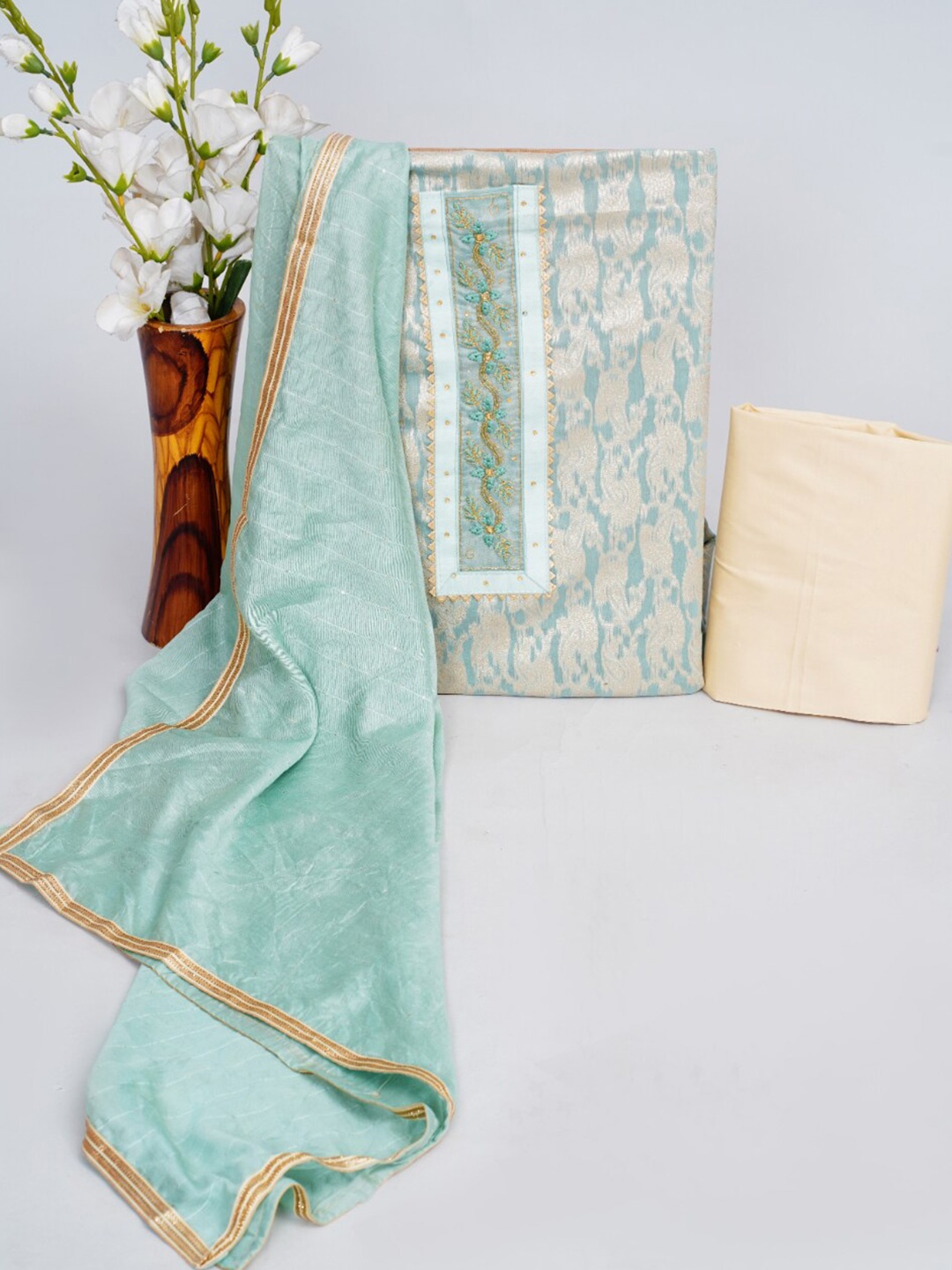 

JC4U Embroidered Pure Cotton Unstitched Dress Material, Green