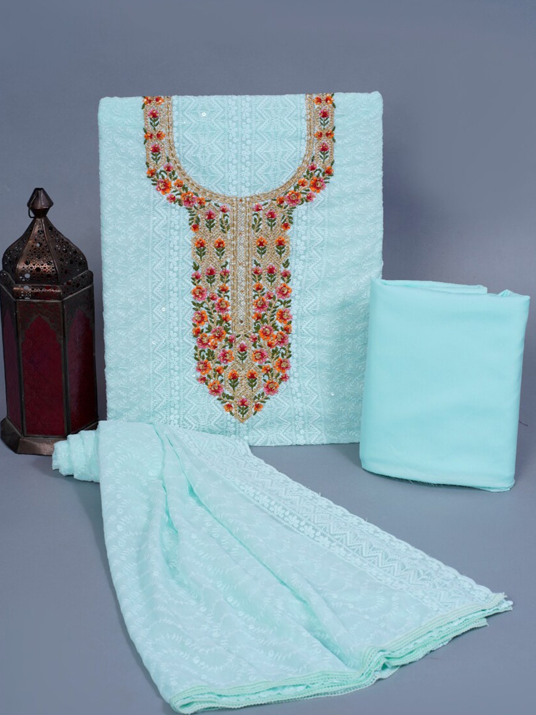 

JC4U Embroidered Pure Cotton Unstitched Dress Material, Green