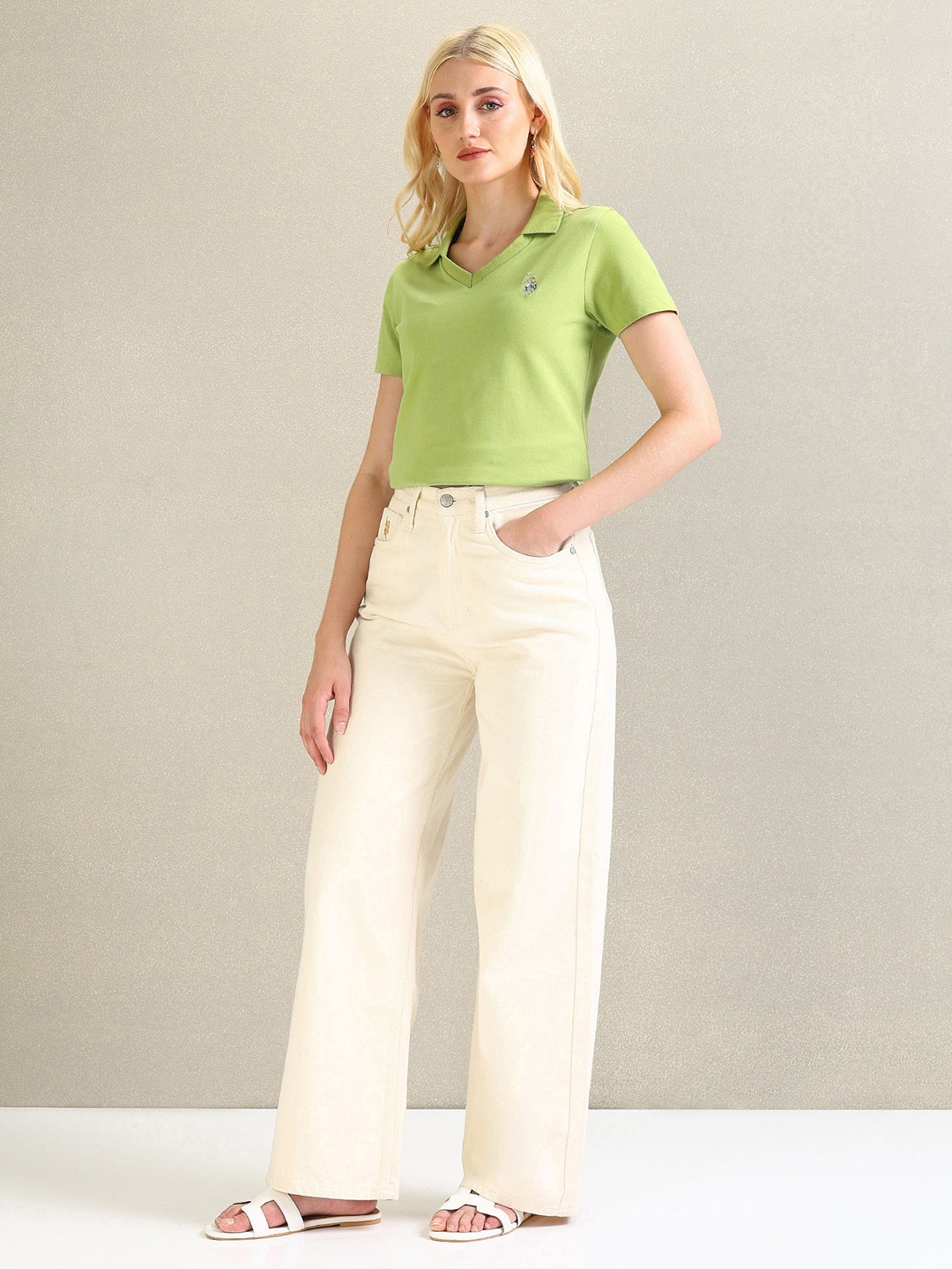 

U.S. Polo Assn. Women V-Neck Cotton T-shirt, Green