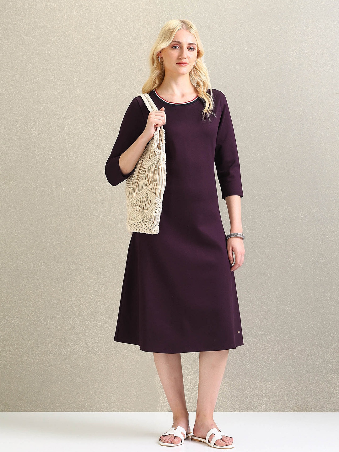 

U.S. Polo Assn. Women Round Neck A-Line Dress, Burgundy