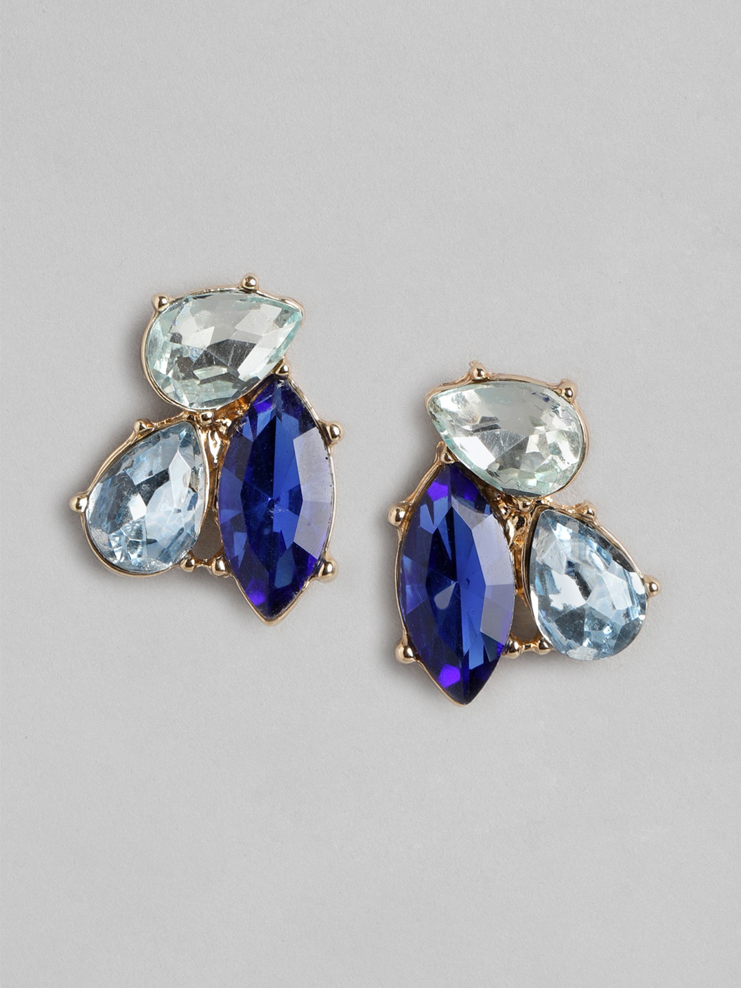 

Forever New Women Gold-Plated Crystal Studded Teardrop Shaped Studs Earrings, Blue