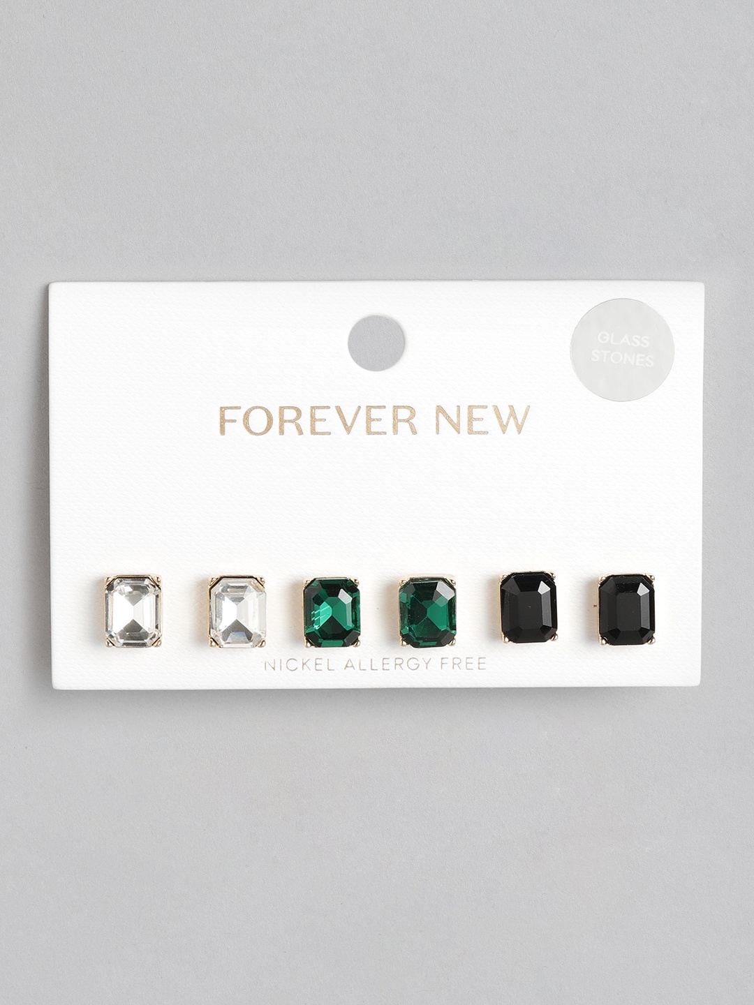 

Forever New Women Set of 3 Gold-Plated Crystal Studded Square Studs Earrings
