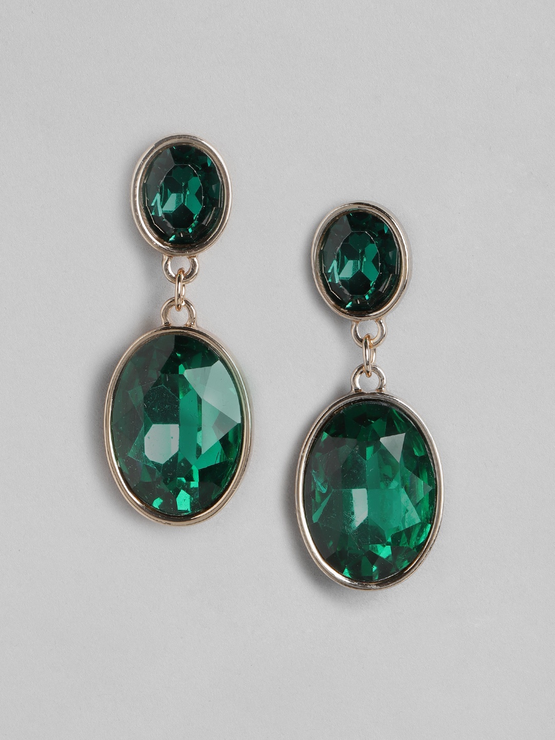 

Forever New Women Gold-Plated Crystal Studded Circular Drop Earrings, Green