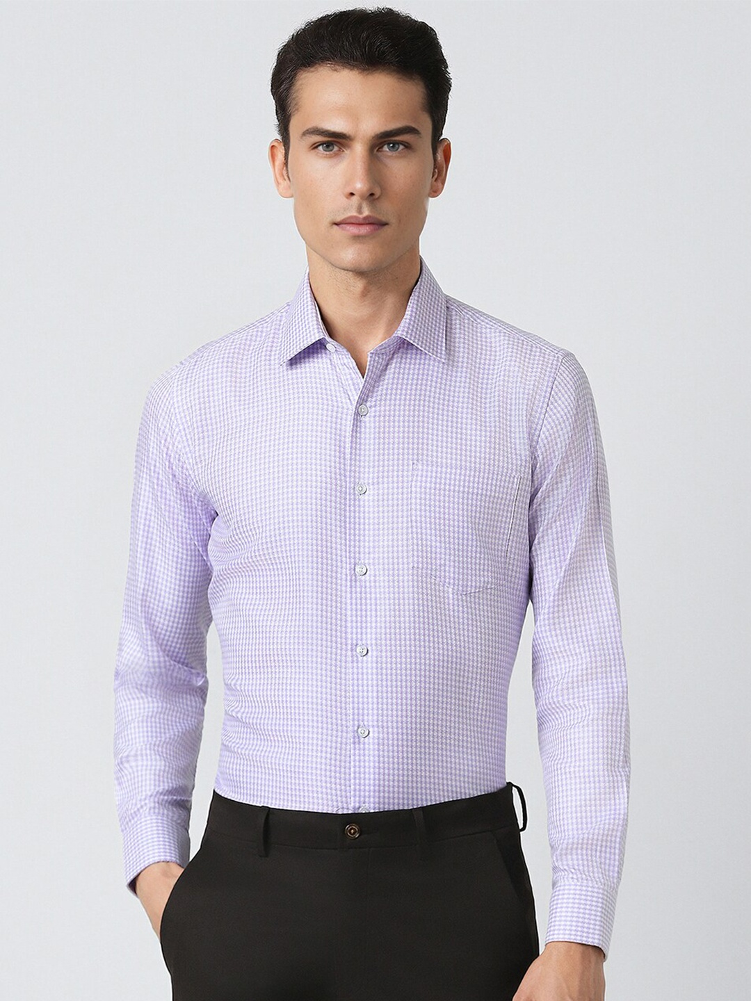 

Van Heusen Spread Collar Slim Fit Checked Cotton Formal Shirt, Lavender
