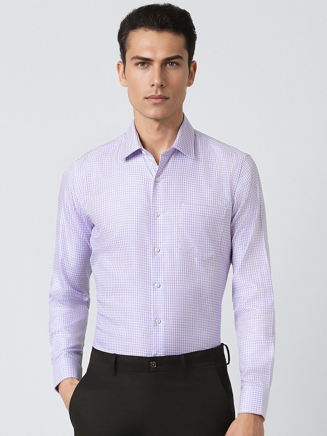 

Van Heusen Slim Fit Micro Checked Formal Pure Cotton Shirt, Lavender