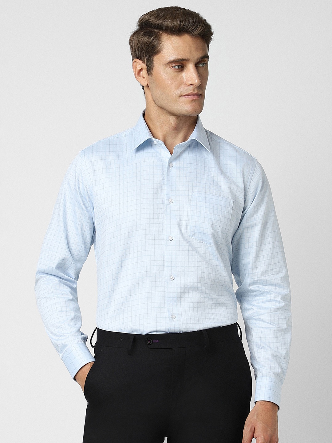 

Van Heusen Grid Tattersall Checked Pure Cotton Formal Shirt, Blue