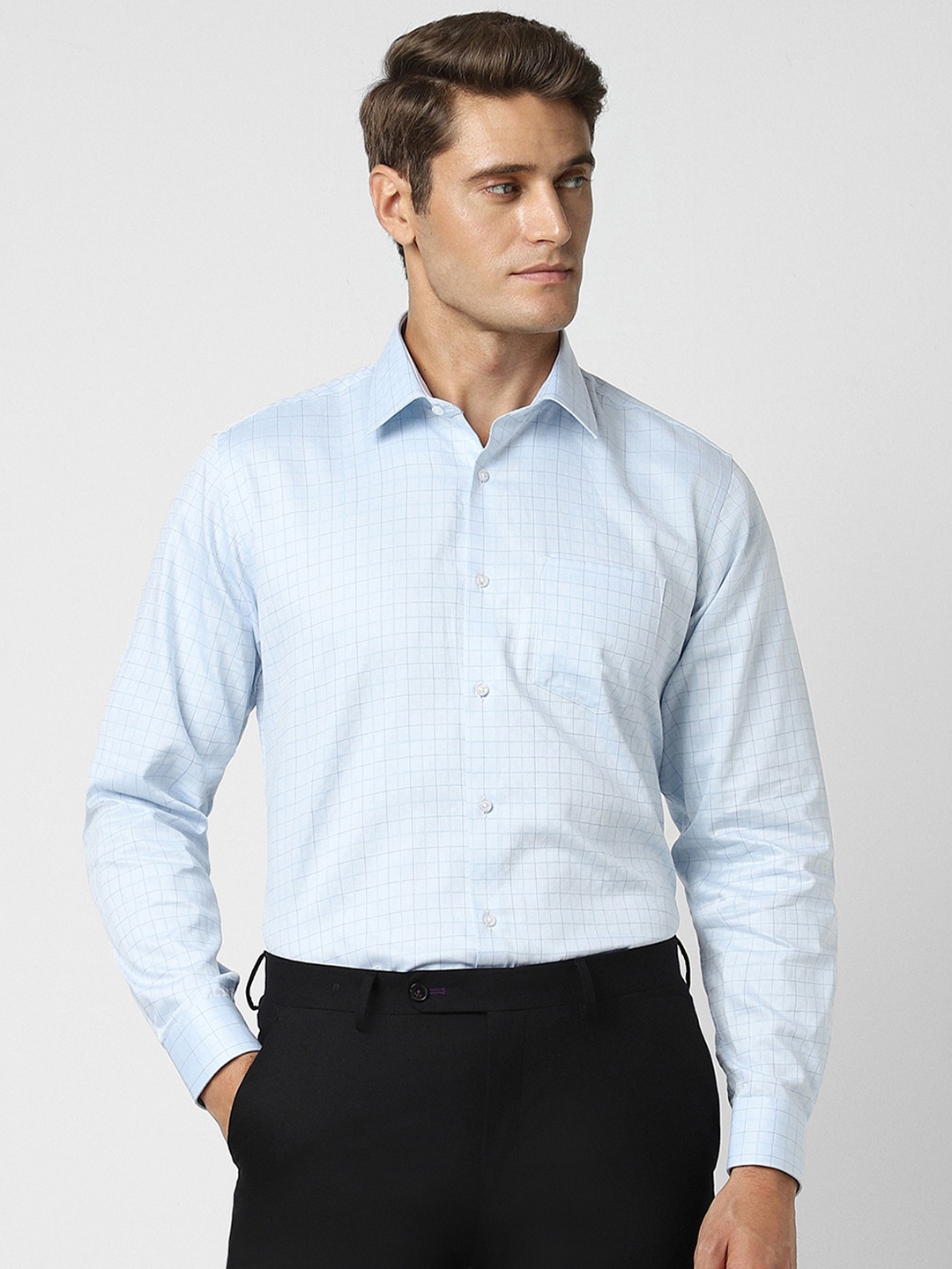 

Van Heusen Grid Tattersall Checked Pure Cotton Formal Shirt, Blue