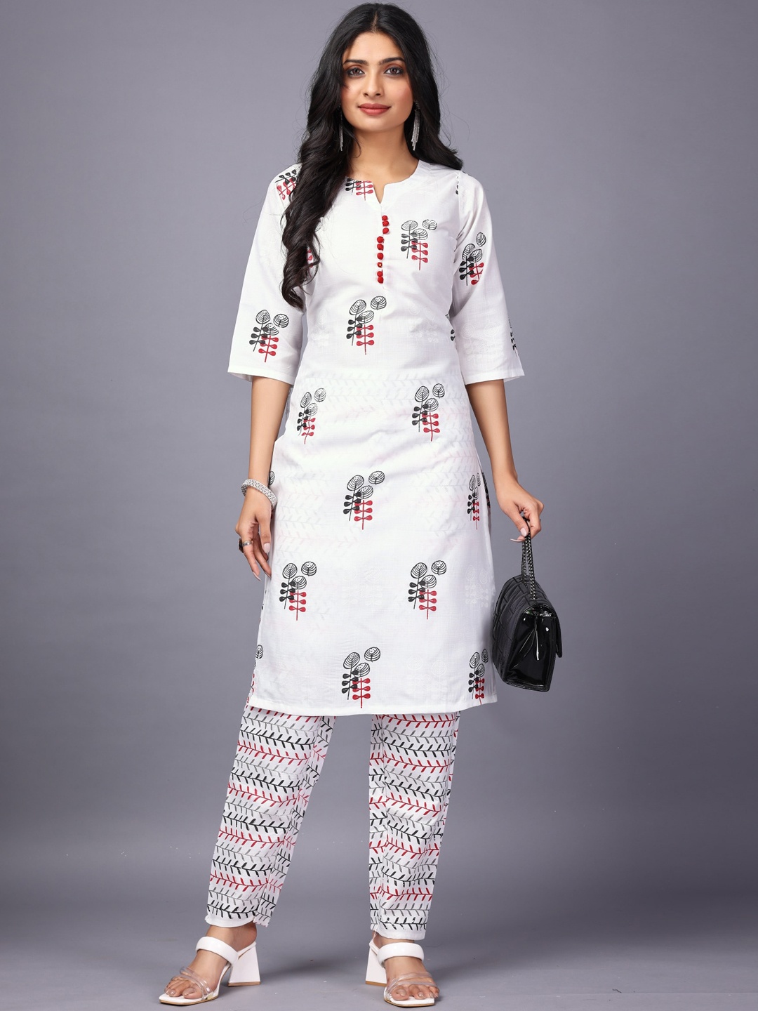 

Anouk White Floral Printed Straight Kurta with Trousers