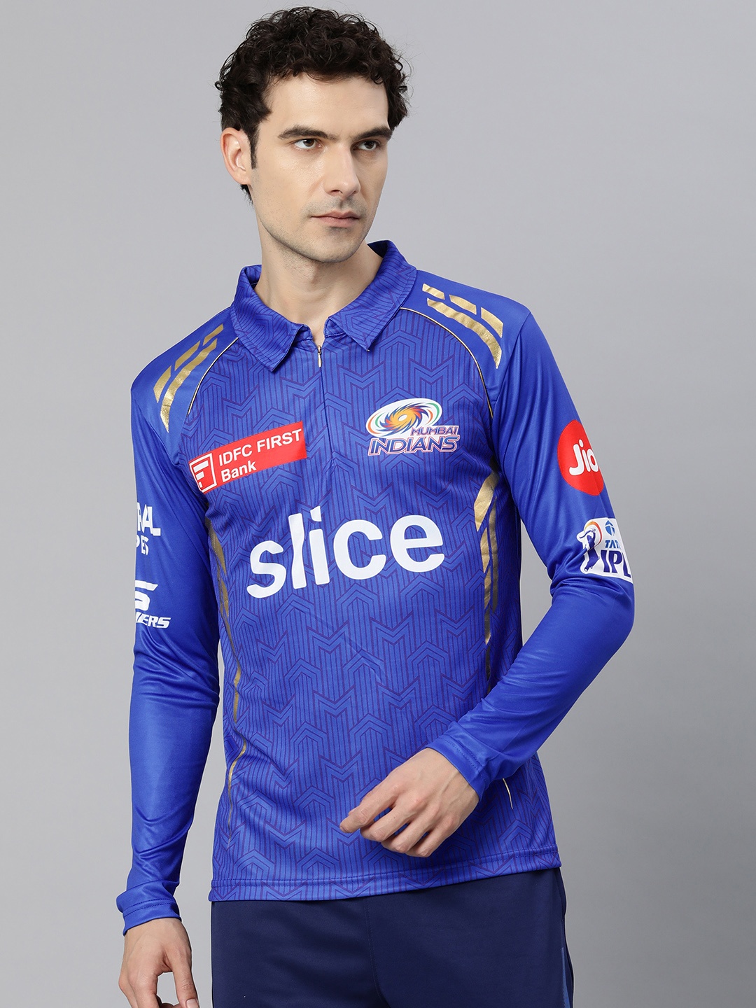 

playR Men Printed Polo Collar Dri-FIT MI Official Match Jersey T-shirt, Blue