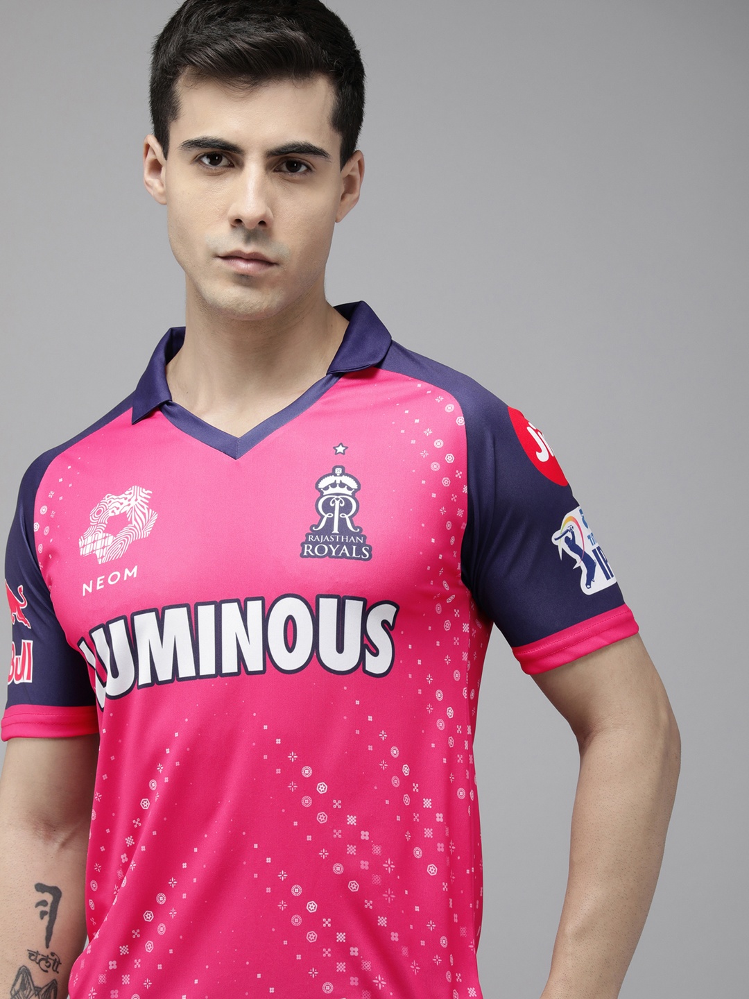 

playR Men Printed Polo Collar Dri-FIT RR Fan Official Jersey T-shirt, Pink