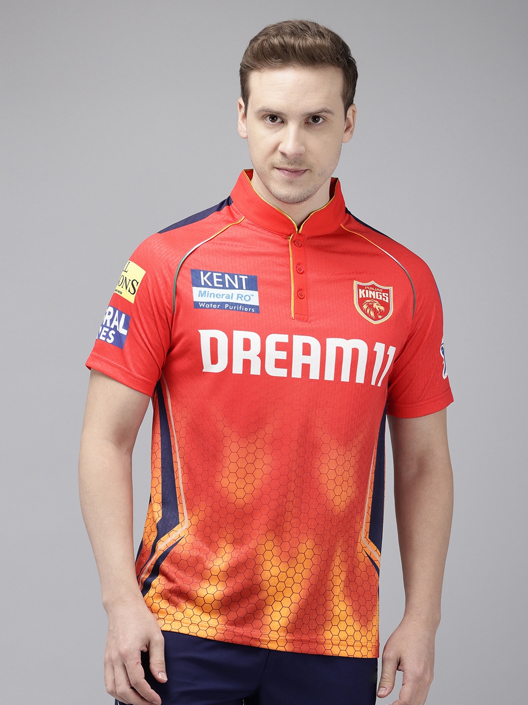 

playR PBKS Fan Printed Mandarin Collar Dri-FIT Jersey T-shirt, Red