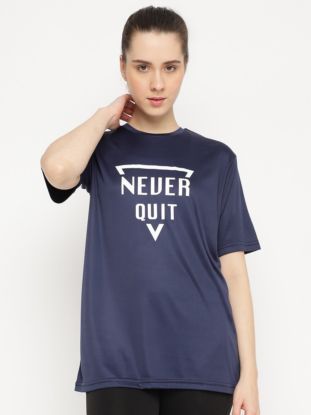 DRYP EVOLUT Typography Printed Round Neck Oversized T-shirt, Blue