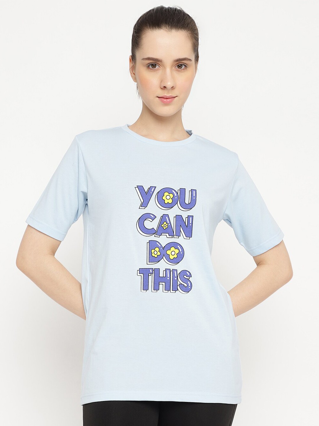 DRYP EVOLUT Typography Printed Round Neck Short Sleeves Cotton T-shirt, Blue