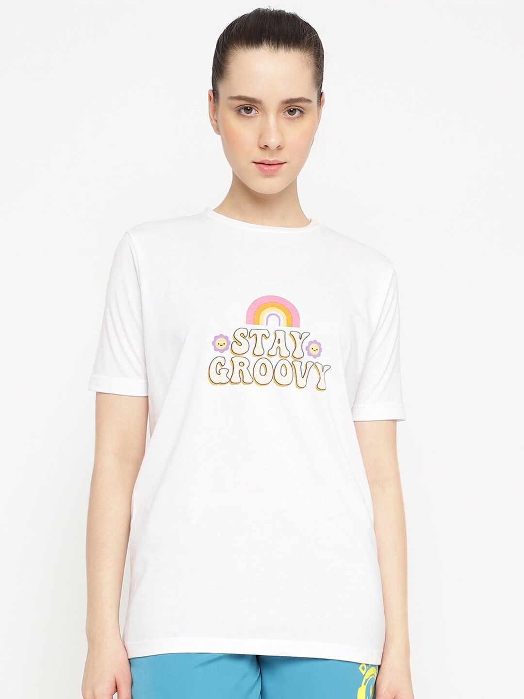 

DRYP EVOLUT Typography Printed Round Neck Short Sleeves Cotton T-shirt, White