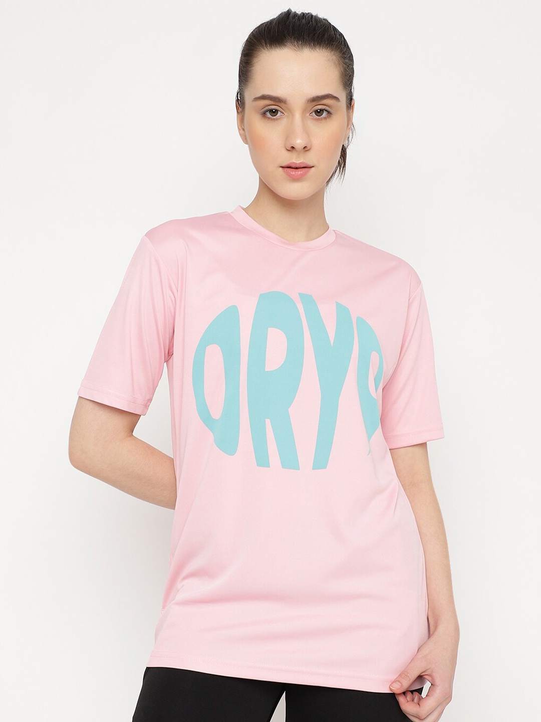 

DRYP EVOLUT Typography Printed Round Neck Oversized T-shirt, Pink